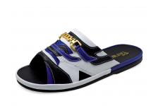 รองเท้าแตะ SKF-38 หนังไมโครไฟเบอร์นิ่มดำ-น้ำเงิน-นิ่มขาวสลับ